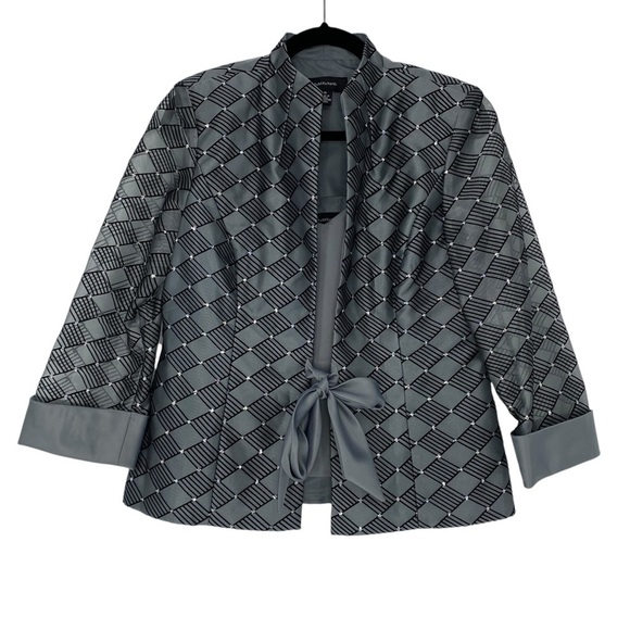 R&M Richards Silver Rhinestone 2 piece Jacket and top formal NYE Sz 10 - Picture 1 of 17
